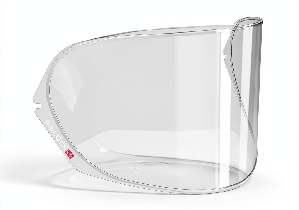 Shoei Pinlock EVO lens insert installed in a motorcycle helmet