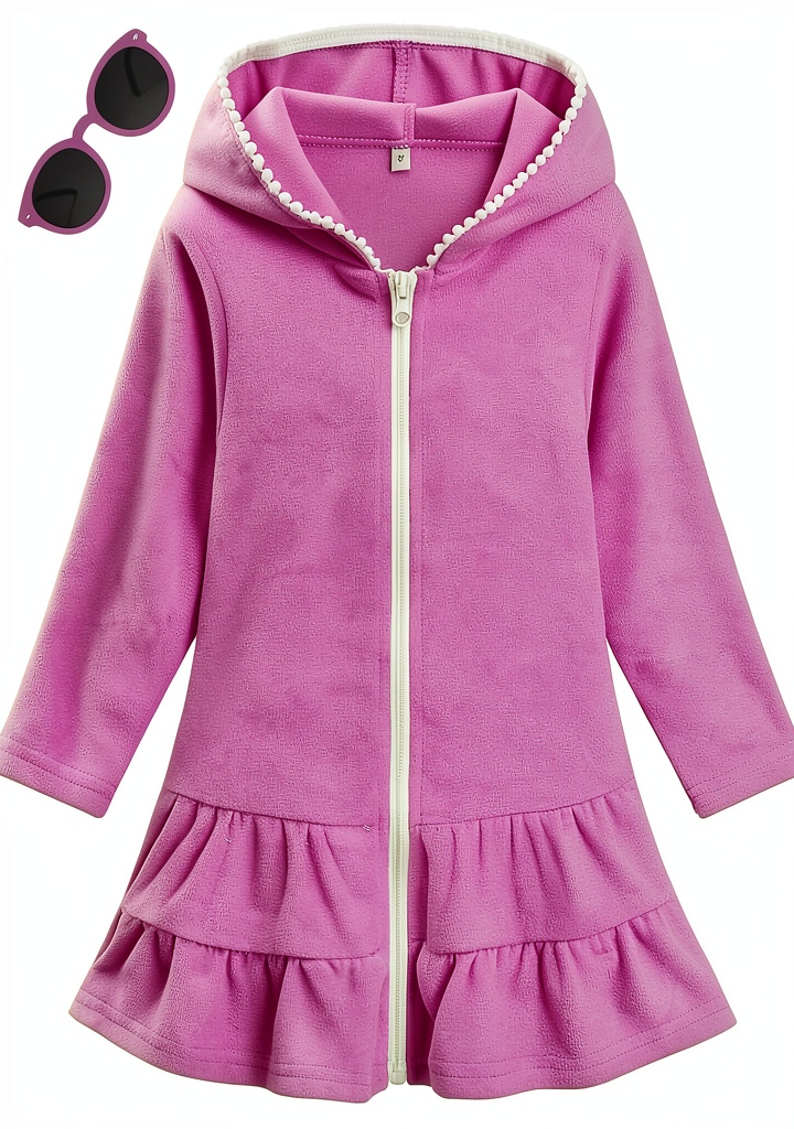 Girl wearing SunnyKids swim cover up at the beach